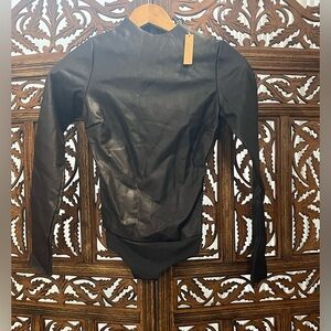 NWT- SKIMS FAUX LEATHER MOCK NECK BODYSUIT